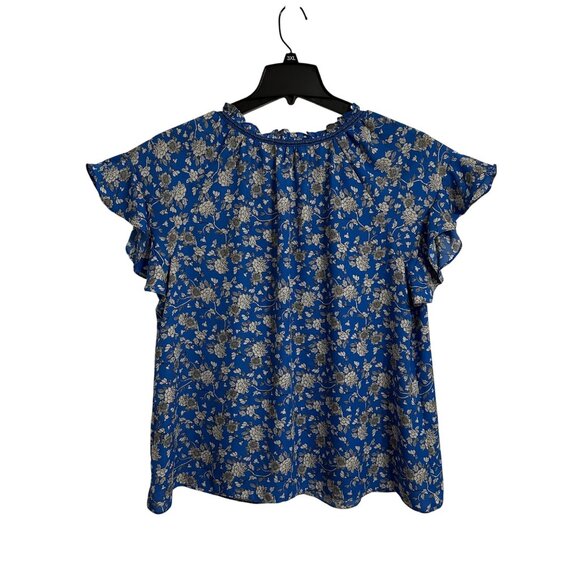 Max Studio Dark Blue Floral Flutter Sleeve Womens 1XL Blouse Fairy Summer - Picture 2 of 8